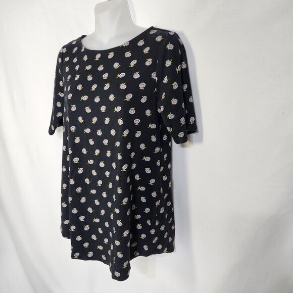 J Jill Womens Pima Shirttail Tee Sz S Petite Top Black Daisy Floral Short Sleeve - Picture 5 of 10